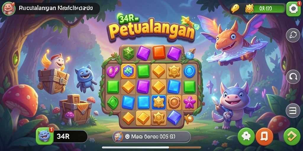 Tampilan gameplay Match-3 yang menarik dan penuh warna di 34R.