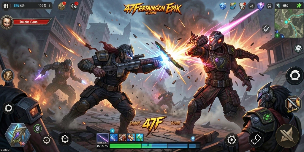 Tangkapan layar gameplay 47F menampilkan pertarungan seru dan grafis mengagumkan.