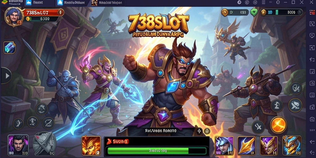 Screenshot gameplay 738SLOT menampilkan pertarungan epik dalam dunia ARPG.