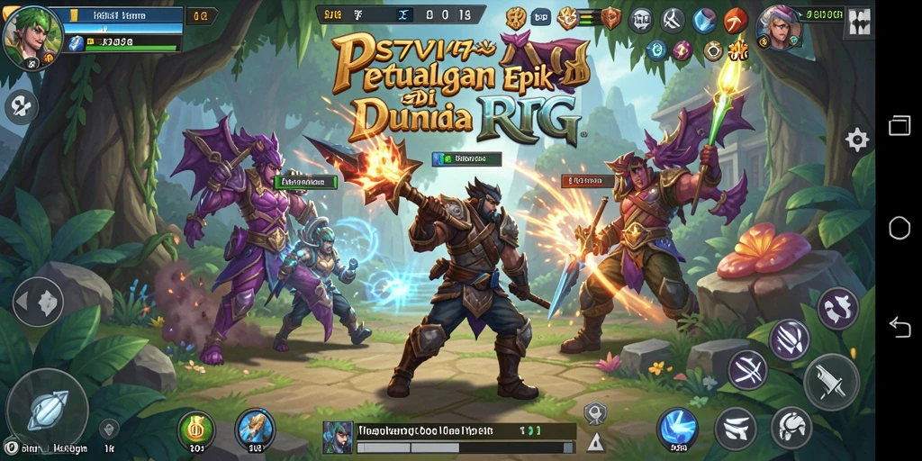Tampilan epik gameplay RPG di 7SVIP dengan karakter dan monster.