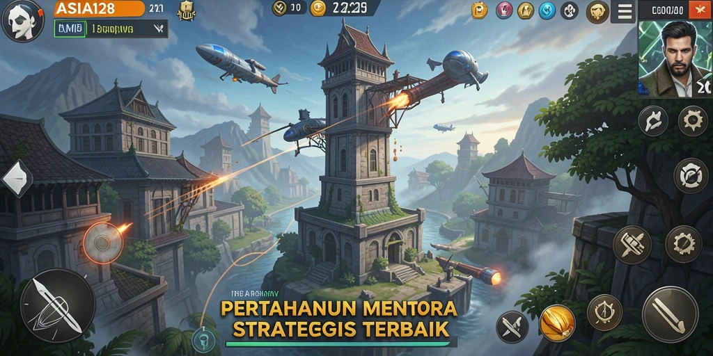 Tangkapan layar gameplay ASIA128 menunjukkan pertahanan menara yang strategis.