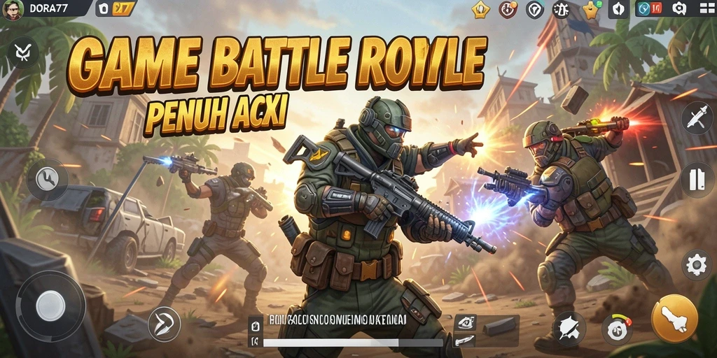 Tangkapan layar gameplay DORA77 yang intens dalam pertempuran Battle Royale.