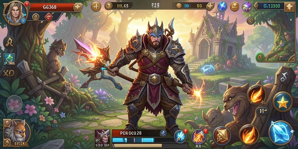 Tangkapan layar gameplay GG368 dengan pertarungan epik di dunia RPG.