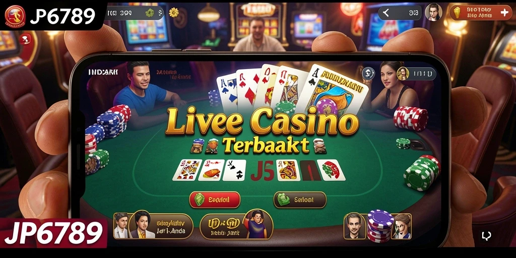 Screenshot gameplay JP6789 menampilkan dealer yang berinteraksi dengan pemain.