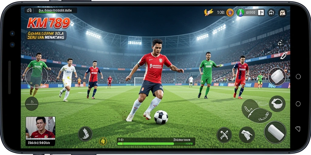 Tampilan gameplay KM789 yang menegangkan dengan aksi sepak bola seru.