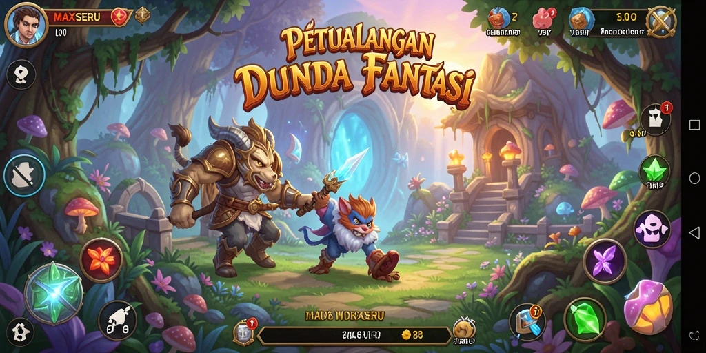Tangkapan layar gameplay MAXSERU menampilkan aksi seru dalam petualangan fantasi.