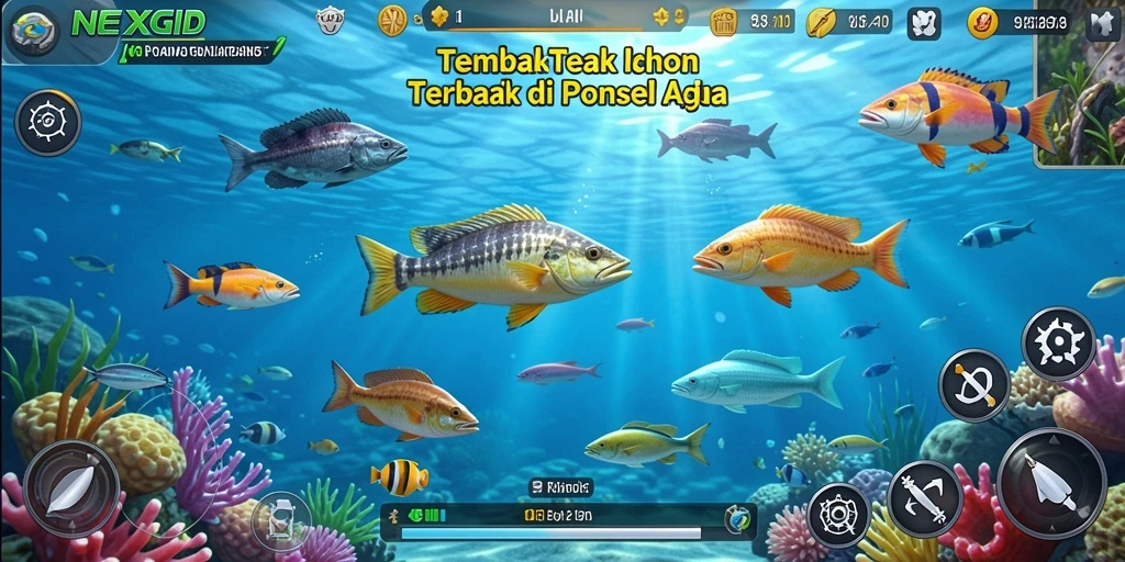 Screenshot gameplay NEXGID menampilkan aksi tembak ikan yang seru.