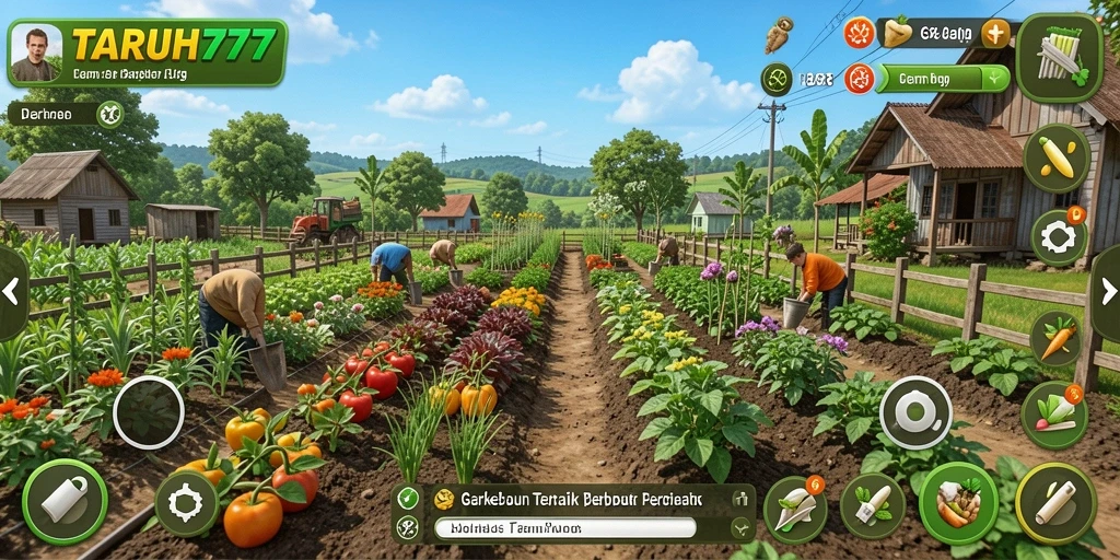 Gameplay TARUH777 menampilkan kebun yang indah dan aktivitas pertanian yang menarik.